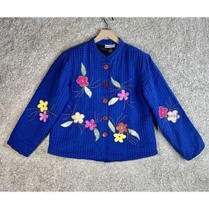 Drapers And Damon's Jacket Blazer Women's  M Blue Embroidered Lined Button Up